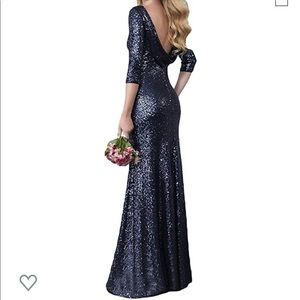 Navy, sequin, full length gown